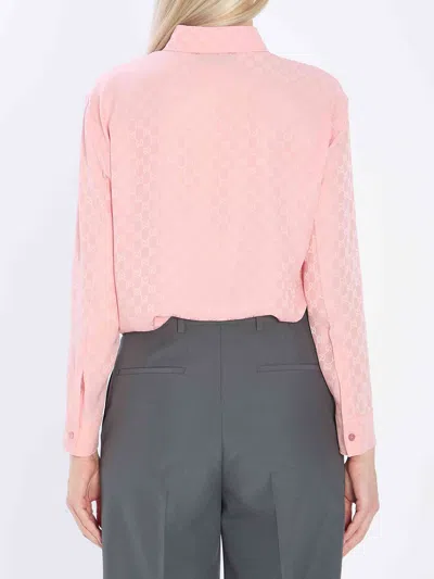 Gucci Silk Shirt With Gg Jacquard Pattern In Pink