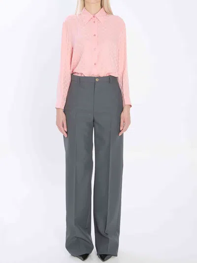 Gucci Silk Shirt With Gg Jacquard Pattern In Pink