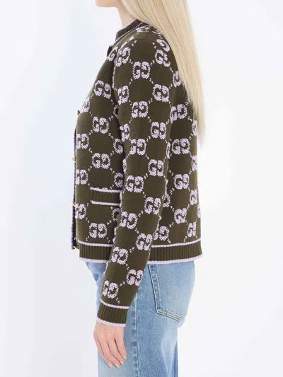 Gucci Wool Cardigan With Front Pockets And Long Sleeves In Green