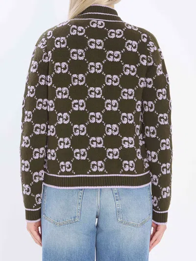 Gucci Wool Cardigan With Front Pockets And Long Sleeves In Green