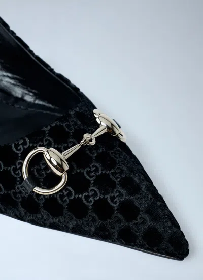 Gucci Women Black Gg Velvet Horsebit Slingback Pumps In Black