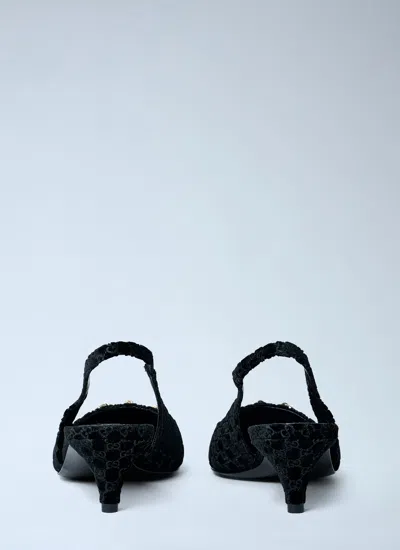 Gucci Women Black Gg Velvet Horsebit Slingback Pumps In Black