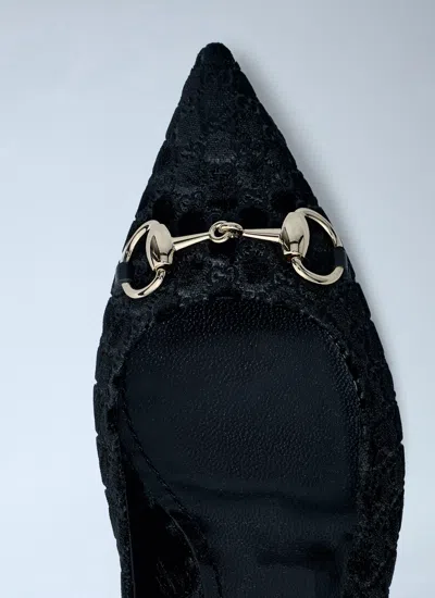 Gucci Women Black Gg Velvet Horsebit Slingback Pumps In Black