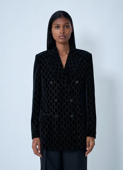 Gucci Women Gg Velvet Blazer In Black