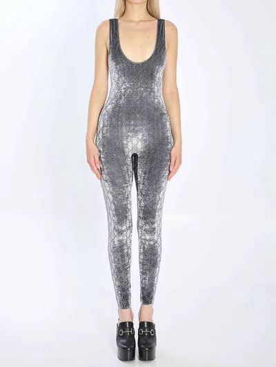 Gucci Crystal Chenille Sleeveless Jumpsuit Pattern In Gray