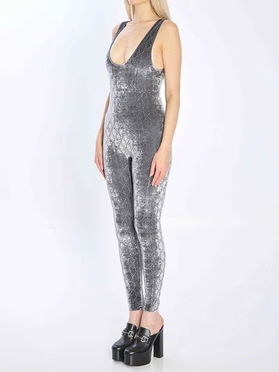 Gucci Crystal Chenille Sleeveless Jumpsuit Pattern In Gray