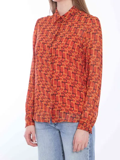 Gucci Allover Print Long Sleeve Collared Shirt In Orange