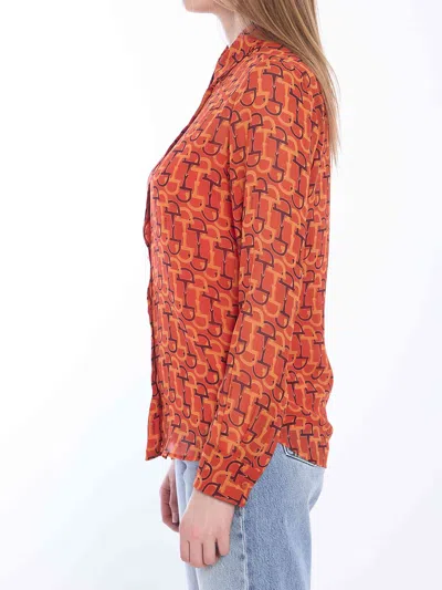 Gucci Allover Print Long Sleeve Collared Shirt In Orange