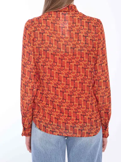 Gucci Allover Print Long Sleeve Collared Shirt In Orange