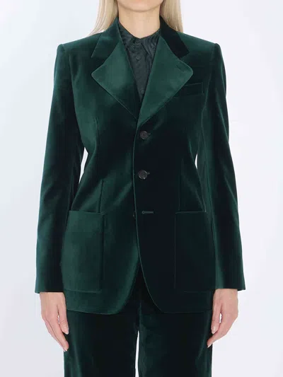 Gucci Velvet Blazer With Regular Fit And Pockets In Green