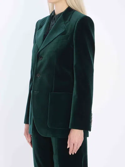Gucci Velvet Blazer With Regular Fit And Pockets In Green