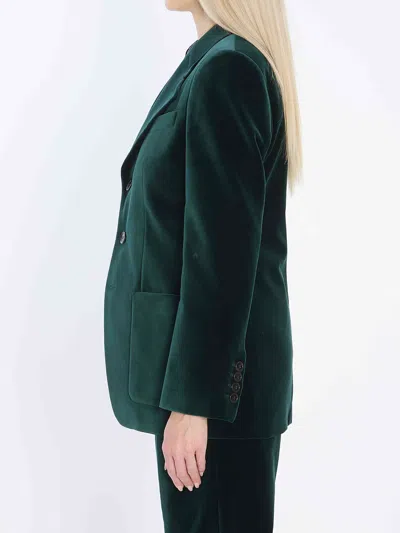 Gucci Velvet Blazer With Regular Fit And Pockets In Green