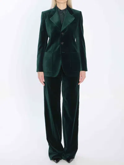 Gucci Velvet Blazer With Regular Fit And Pockets In Green