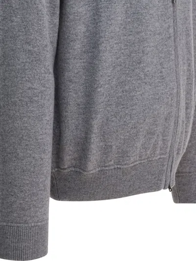 Herno Drawstring Hooded Cashmere Knit Cardigan In Gray