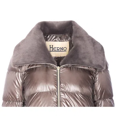 Herno A-shape Long Down Jacket With High Neck In Gray