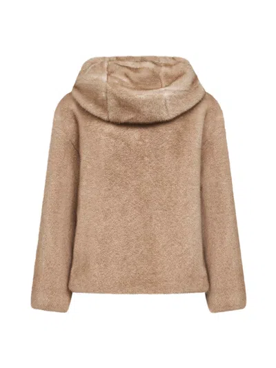 Herno Women Beige Melange Alternative Mink Fur Bomber Jacket In Brown