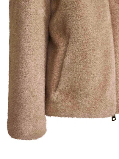 Herno Women Beige Melange Alternative Mink Fur Bomber Jacket In Brown