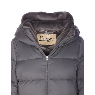 Herno Women Arendelle And New Lady Faux Fur A-shape Down Jacket In Gray