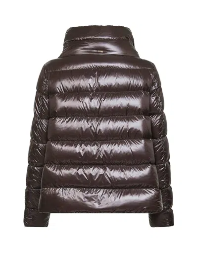 Herno Quilted High Collar Long Sleeve Jacket In Brown