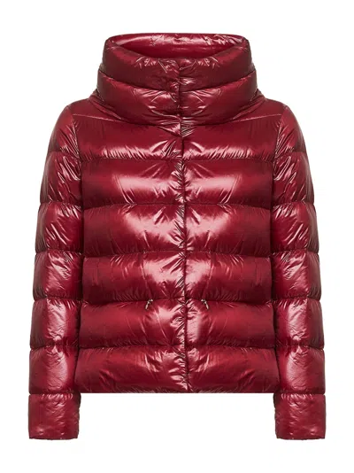 Herno Women Burgundy Ultralight Nylon Cape Down Jacket In Red