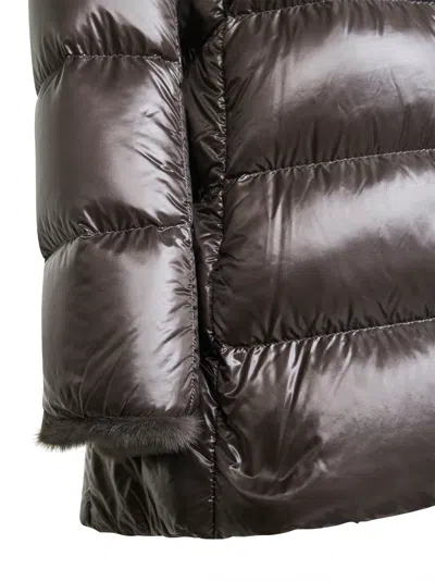 Herno Women Grey Ultralight Nylon And Lady Alternative Fur A-shape In Gray