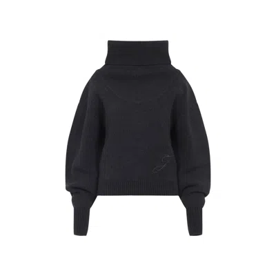 Jacquemus Dark Grey Virgin Wool La Maille Pallone Pullover In Black