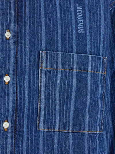 Jacquemus Relaxed-fit Denim Shirt With Vertical Stripes In Blue