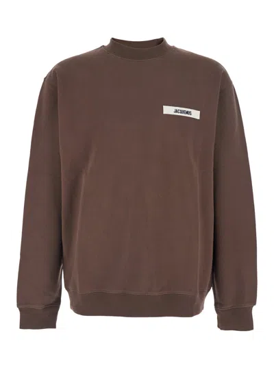 Jacquemus Le Sweatshirt Gros-grain Brown Sweatshirt With Logo Patch In Cotton Man In Multi