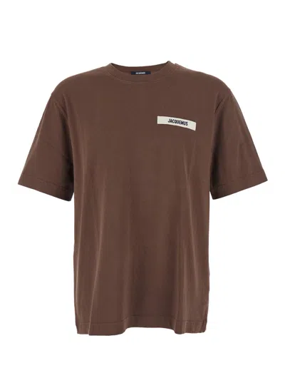 Jacquemus Le T-shirt Gros Grain Brown T-shirt With Logo Patch On The Front In Cotton Man In Brown