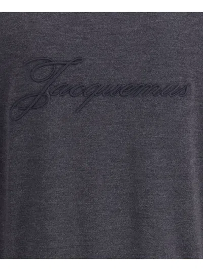 Jacquemus Long Sleeve Crewneck Sweater With Ribbed Cuffs In Gray