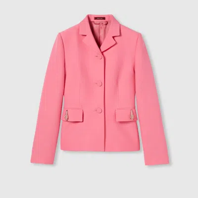 Gucci Crêpe Wool Silk Jacket With Tiger In Pink