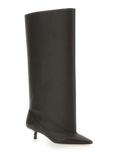 Jacquemus Brown Smooth Leather Wide The High Tourni Boots In Brown