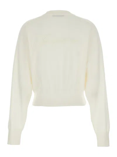 Jacquemus Women White Crew Neck Sweater With Back Logo In Merino Wool Woman In Multi