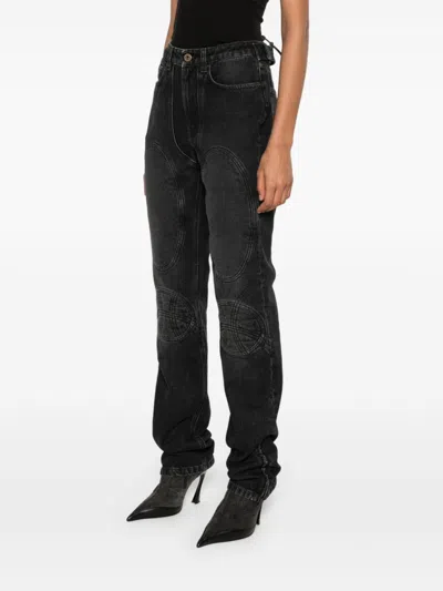Jean Paul Gaultier Jeans With Padded Inlays And Lace Up In Black