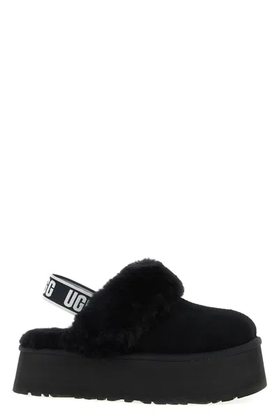 Ugg Black Leather Clog With Faux Fur And Elastic Back  In Black