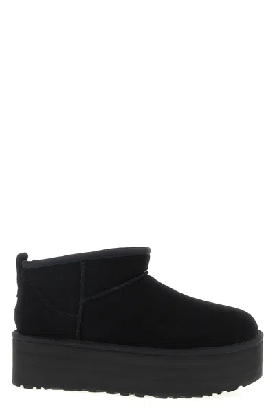 Ugg Ultramini Black Boots With Platform In Suede Woman In Black