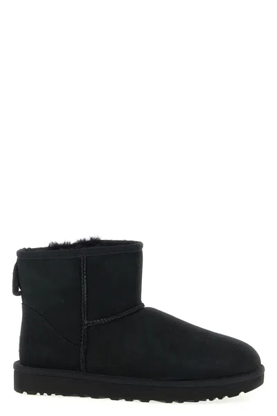 Ugg Classic Mini Black Ankle Boots With Logo Patch On The Rear In Suede Woman