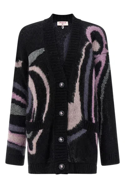Pucci Embroidered Mohair Blend Oversize Cardigan In Black