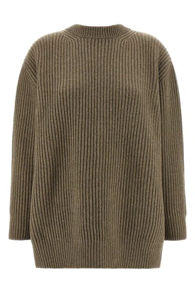 Mm6 Maison Margiela Oversized Wool Blend Sweater With Crew Neck In Green