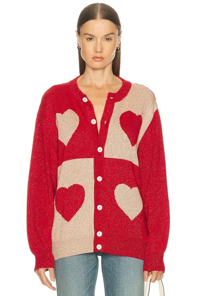 Bode Lame Hearts Cardigan In Red