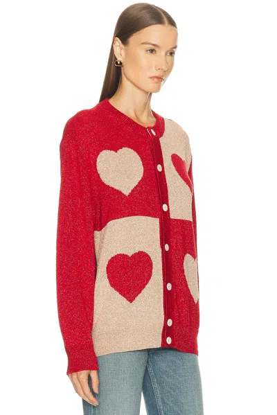 Bode Lame Hearts Cardigan In Red