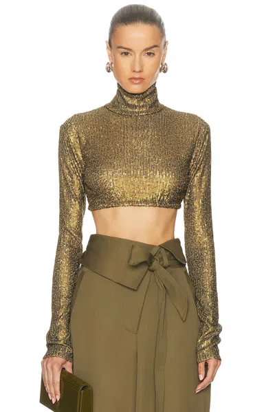 Norma Kamali Long Sleeve Slim Fit Turtleneck Cropped Top In Green
