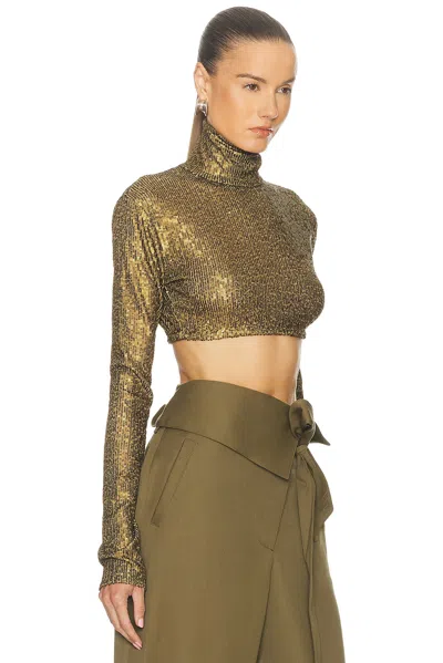 Norma Kamali Long Sleeve Slim Fit Turtleneck Cropped Top In Green