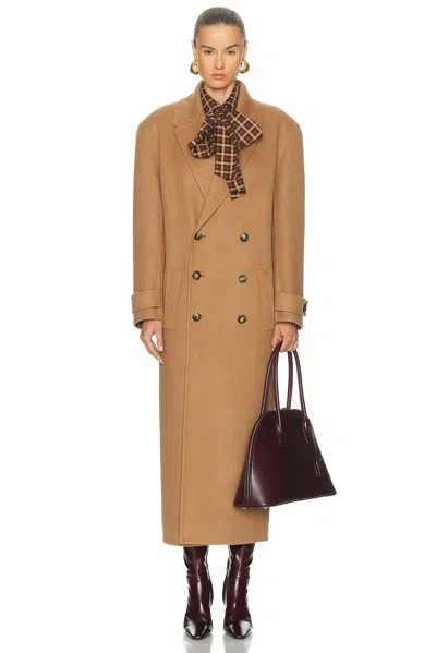 Saint Laurent Long Coat In Brushed Cashmere And Wool In Brown