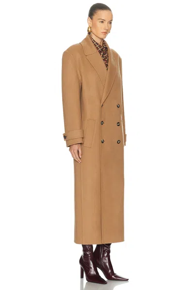 Saint Laurent Long Coat In Brushed Cashmere And Wool In Brown