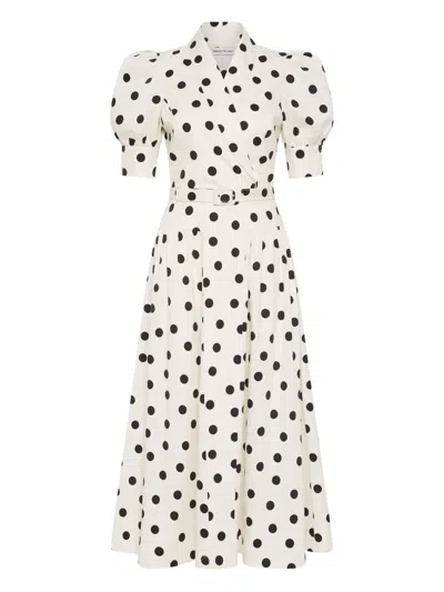 Rebecca Vallance Maisie Polka-dot Cotton-blend Midi Dress In White