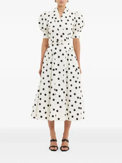 Rebecca Vallance Maisie Polka-dot Cotton-blend Midi Dress In White