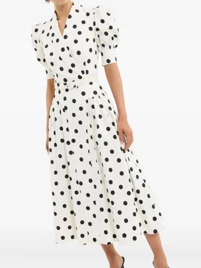 Rebecca Vallance Maisie Polka-dot Cotton-blend Midi Dress In White