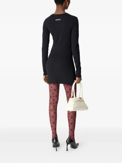 Marine Serre Moonogram Mesh Flock Tights In Red