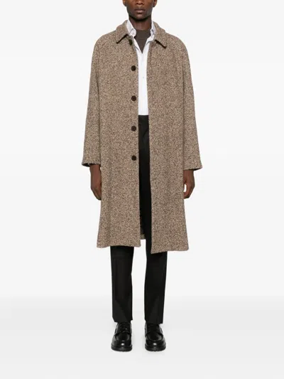 Sandro Single-breasted Coat In Brown